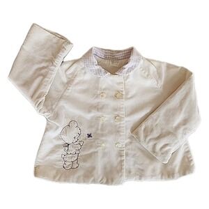 VTG Toddler Girls Cropped Corduroy Jacket Sz 18-24M Ivory Embroidered Lamb READ